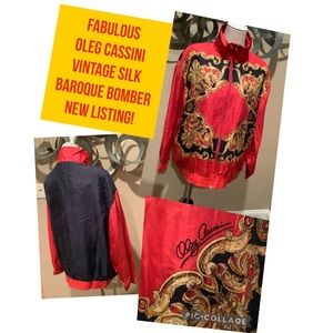Oleg Cassini Vintage Silk Bomber Jacket